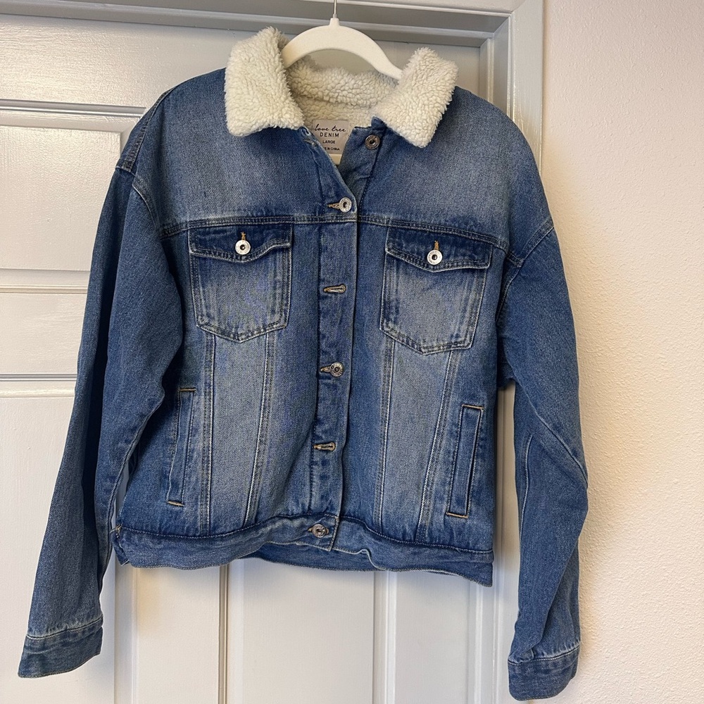 Love Tree Denim Jacket with Cream Sherpa Lining